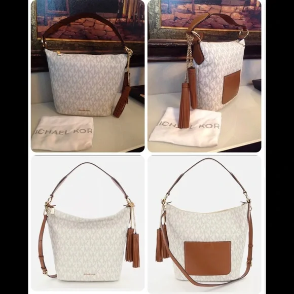 NWT Michael Kors MK Signature Vanilla Elana Convertible Shoulder Bag